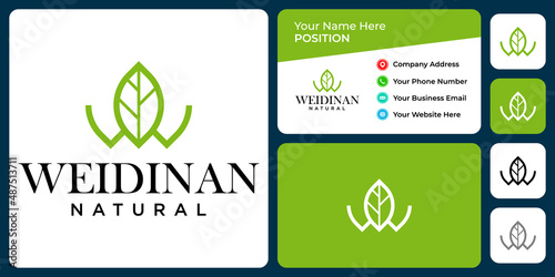 Letter W monogram nature logo design with business card template.  