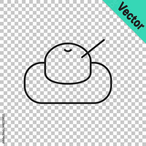 Black line Mochi icon isolated on transparent background. Japanese traditional weet soft dessert. Ball of rice flour with bean paste. Vector