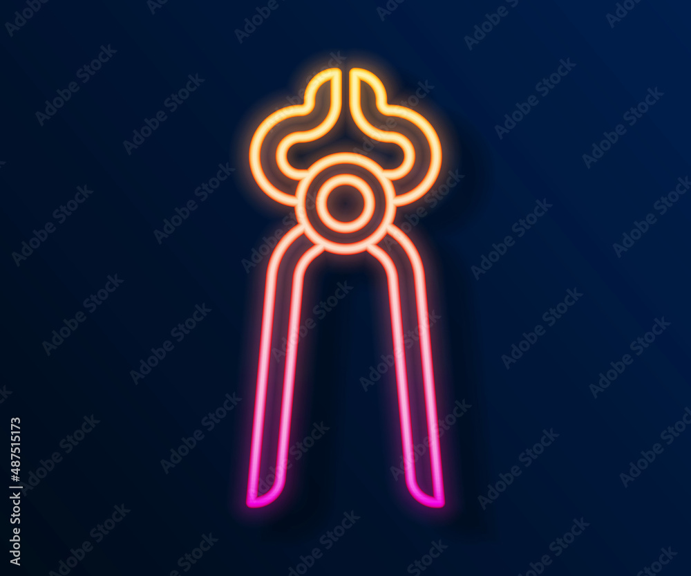 Glowing neon line Blacksmith pliers tool icon isolated on black background. Vector Glowing neon line Blacksmith pliers tool icon isolated on black background. Vector