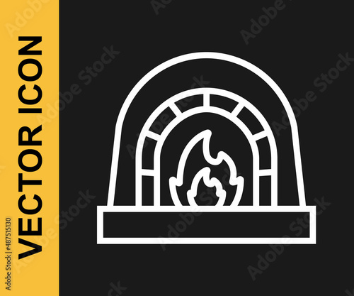 White line Blacksmith oven icon isolated on black background. Vector