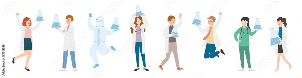 8 paramedic man or woman doctor or laboratory staff composition, medical worker with glass beaker, experiment and chemistry, cartoon vector 8 paramedic man or woman doctor or laboratory staff composition, medical worker with glass beaker, experiment and chemistry, cartoon vector