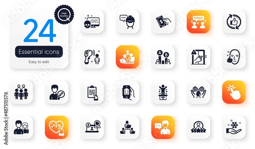 Set of People flat icons. Refresh like, Safe water and Difficult stress elements for web application. Touchpoint, Budget accounting, Electronic thermometer icons. Winner podium. Vector
