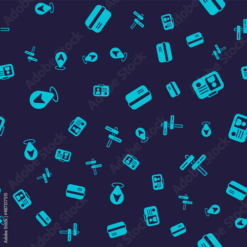 Set Location taxi car, Taxi driver license, Credit card and Road traffic sign on seamless pattern. Vector