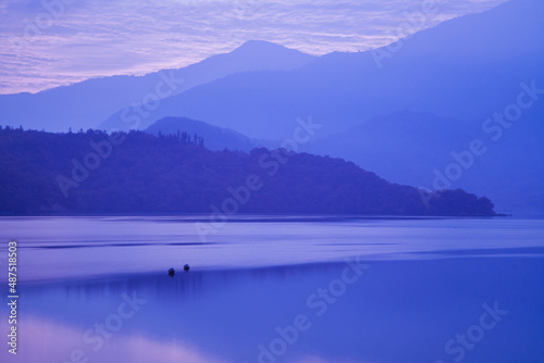 Asia culture - Beautiful landscape of lake level reflect fantasy dramatic sunrise sky in Sun Moon Lake , in Taiwan, Asia. the famous travel attractions in Nantou ,Taiwan. Scenery of Sun Moon Lake,
