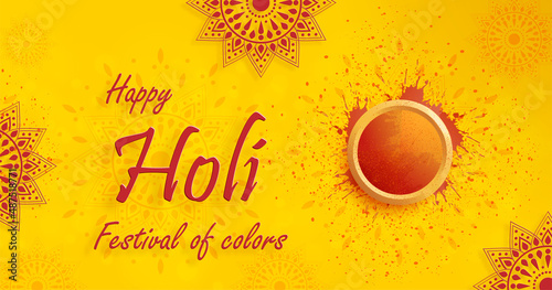 Happy Holi Festival, colorful gulal with powder color for the traditional Indian festival of colors with nice and creative design on color background