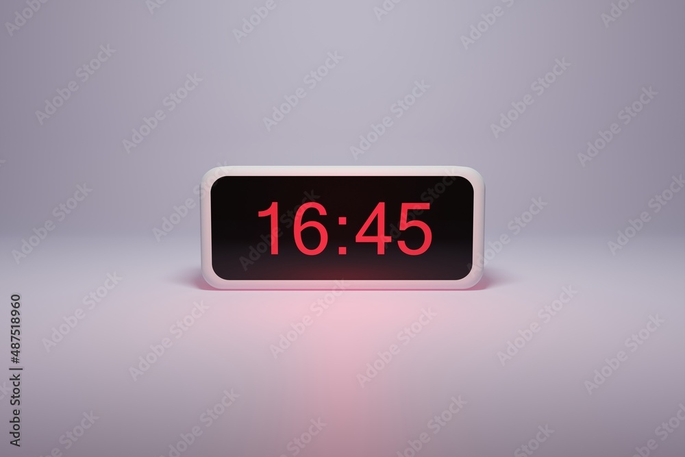 3d alarm clock displaying current time with hour and minute 16.45 16 am pm mid day - Digital clock with red numbers - Time to wake up, attend meeting or appointment 3d alarm clock displaying current time with hour and minute 16.45 16 am pm mid day - Digital clock with red numbers - Time to wake up, attend meeting or appointment