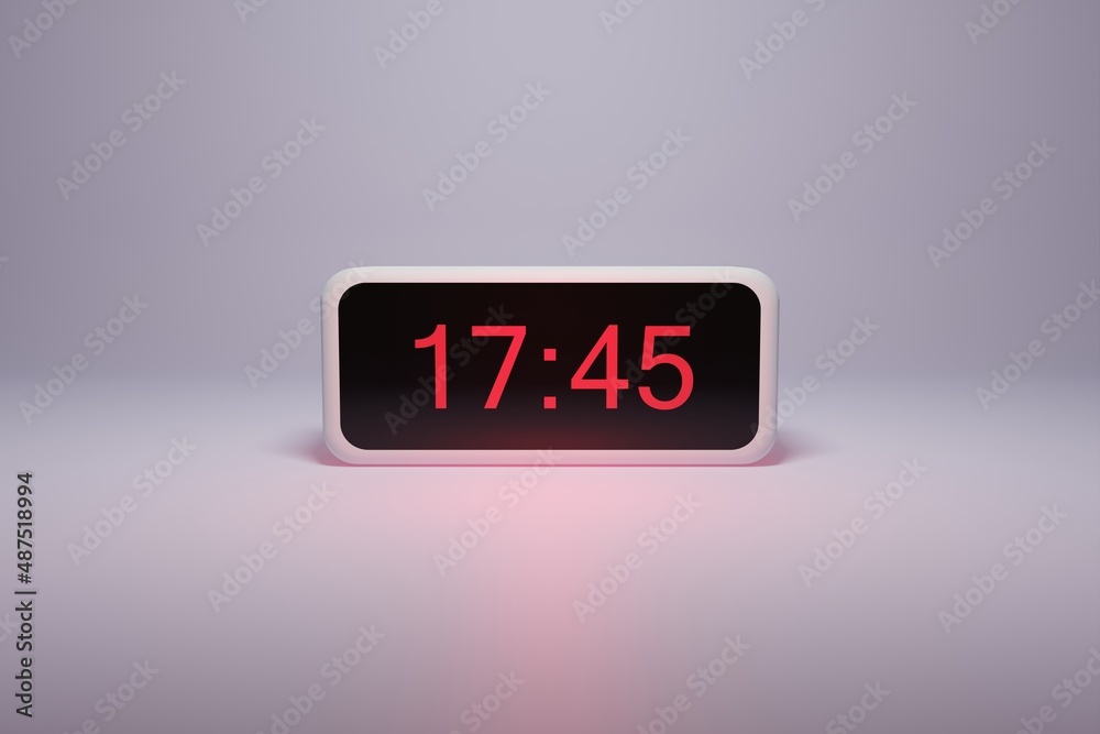 3d alarm clock displaying current time with hour and minute 17.45 17 am pm mid day - Digital clock with red numbers - Time to wake up, attend meeting or appointment 3d alarm clock displaying current time with hour and minute 17.45 17 am pm mid day - Digital clock with red numbers - Time to wake up, attend meeting or appointment
