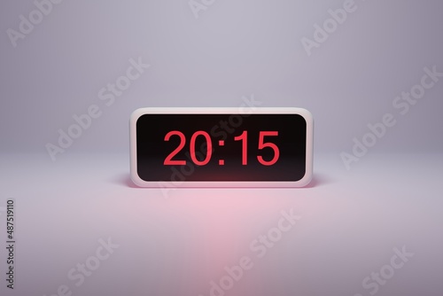 3d alarm clock displaying current time with hour and minute 20.15 20 am pm mid day - Digital clock with red numbers - Time to wake up, attend meeting or appointment