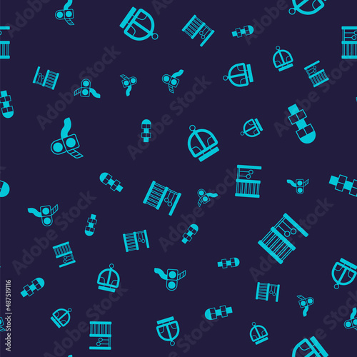 Set Slide playground, Hopscotch, Attraction carousel and Swedish wall on seamless pattern. Vector