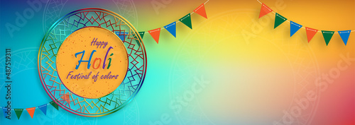 Happy Holi Festival, colorful gulal with powder color for the traditional Indian festival of colors with nice and creative design on color background