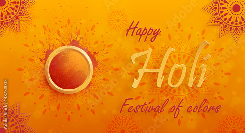 Happy Holi Festival, colorful gulal with powder color for the traditional Indian festival of colors with nice and creative design on color background
