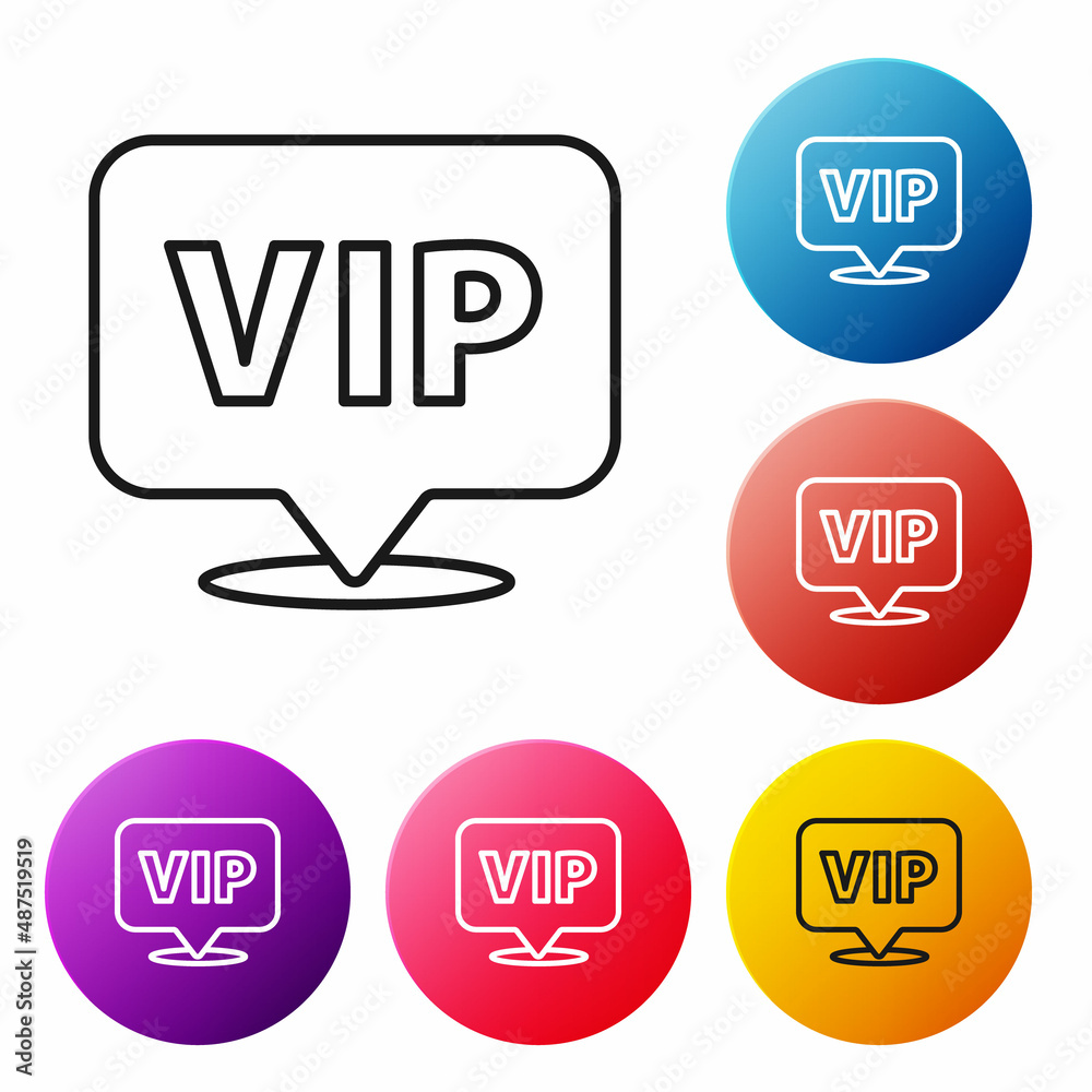 Black line Location Vip icon isolated on white background. Set icons colorful circle buttons. Vector Black line Location Vip icon isolated on white background. Set icons colorful circle buttons. Vector