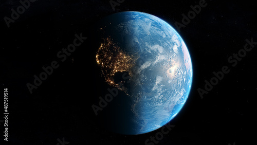 Viewing North American city lights from space.Observation of the earth's twilight line from space.