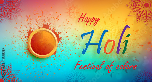 Happy Holi Festival, colorful gulal with powder color for the traditional Indian festival of colors with nice and creative design on color background
