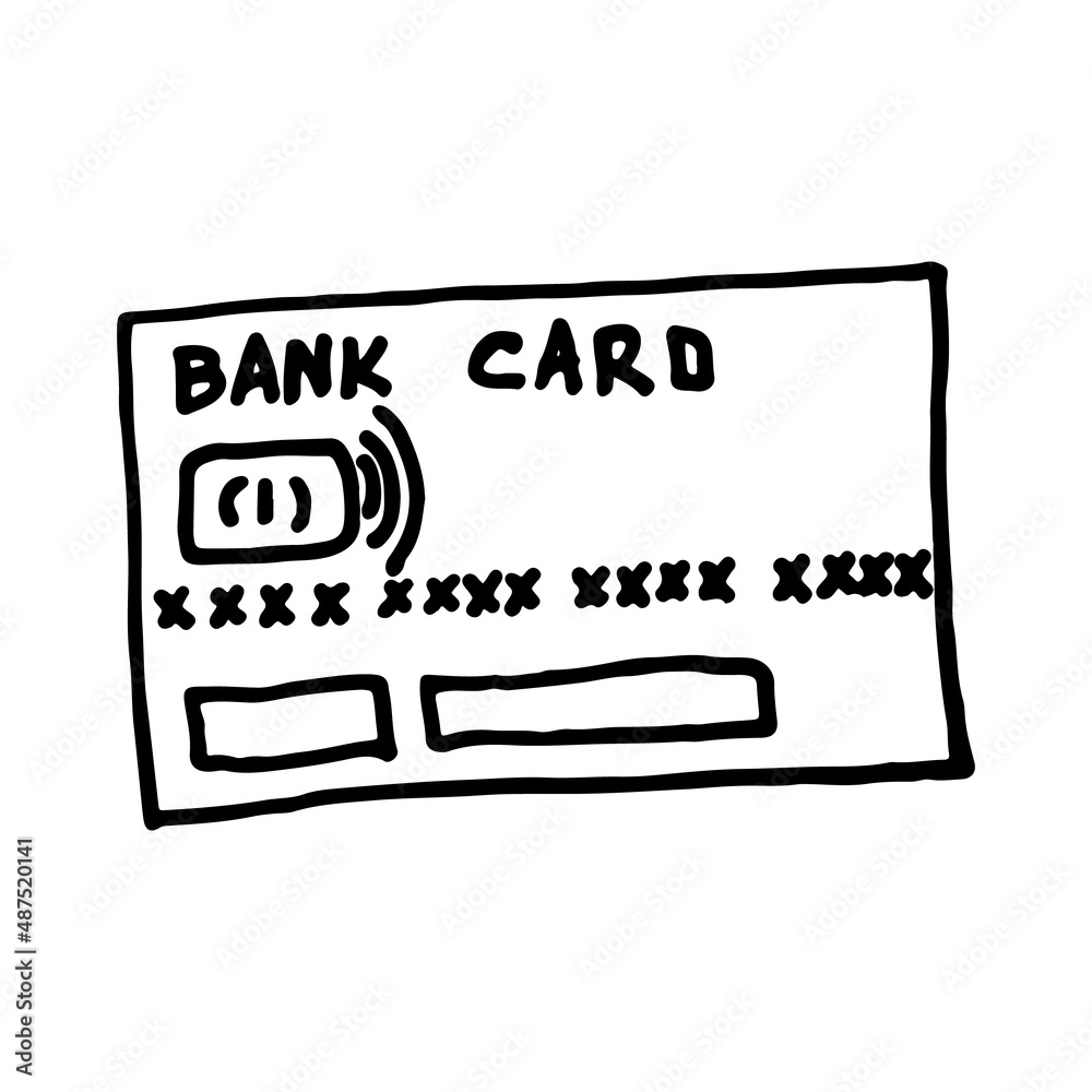 Credit bank card with money isolated on a white background. Doodle vector illustration. Credit bank card with money isolated on a white background. Doodle vector illustration.