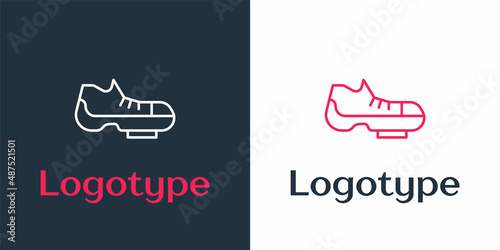 Logotype line Triathlon cycling shoes icon isolated on white background. Sport shoes, bicycle shoes. Logo design template element. Vector