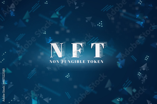 NFT. Metaverse. Neon blue text on black.