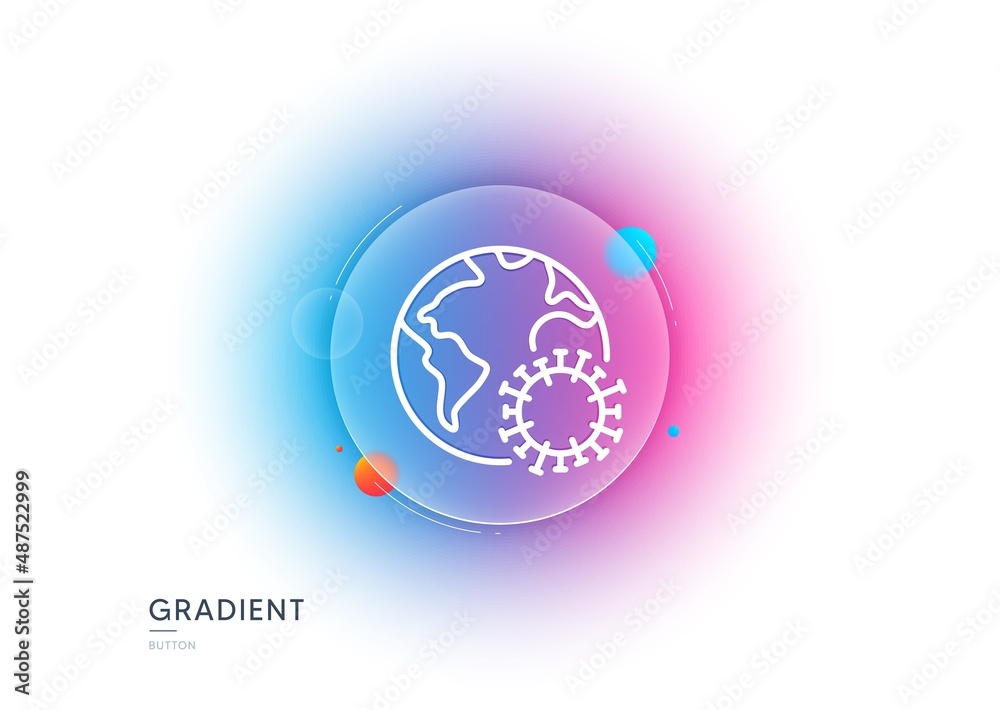 Coronavirus pandemic line icon. Gradient blur button with glassmorphism. Covid-19 global virus sign. Corona virus symbol. Transparent glass design. Coronavirus line icon. Vector Coronavirus pandemic line icon. Gradient blur button with glassmorphism. Covid-19 global virus sign. Corona virus symbol. Transparent glass design. Coronavirus line icon. Vector
