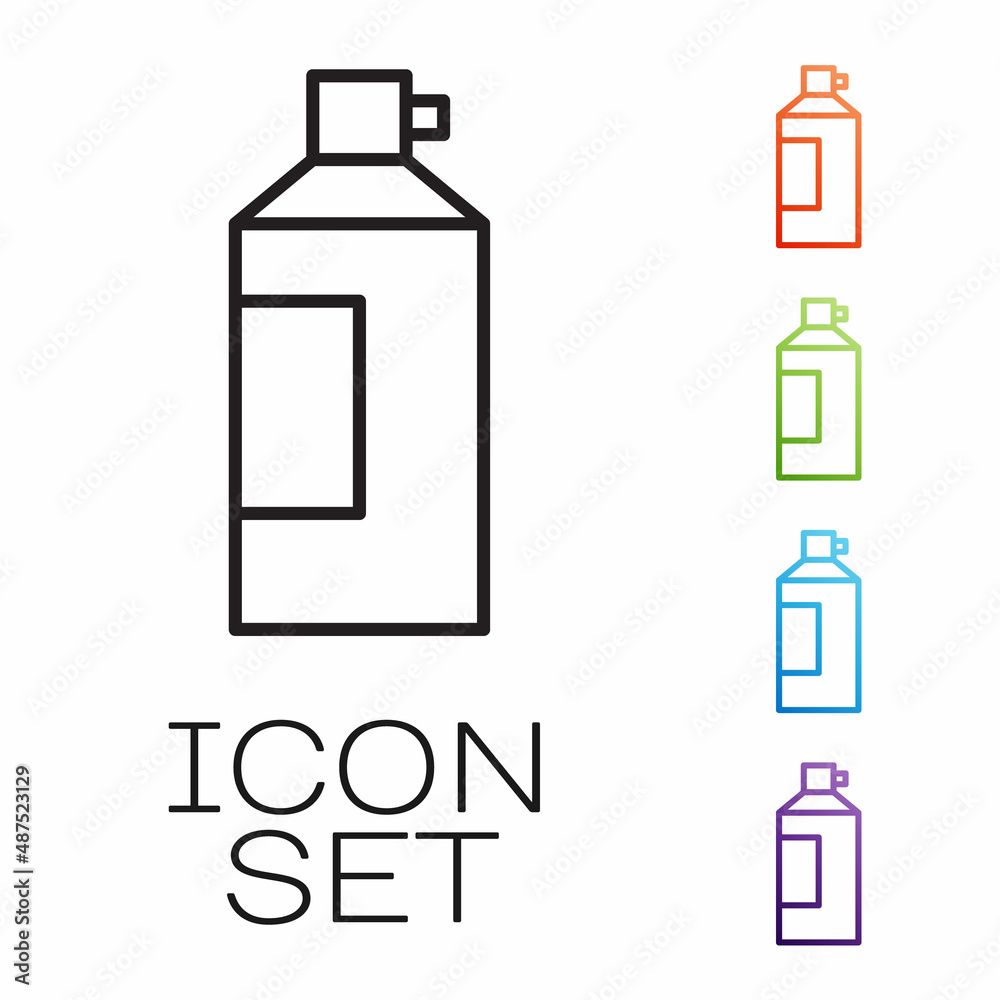 Black line Whipped cream in an aerosol can icon isolated on white background. Sweet dairy product. Milk product and sweet symbol. Set icons colorful. Vector Black line Whipped cream in an aerosol can icon isolated on white background. Sweet dairy product. Milk product and sweet symbol. Set icons colorful. Vector