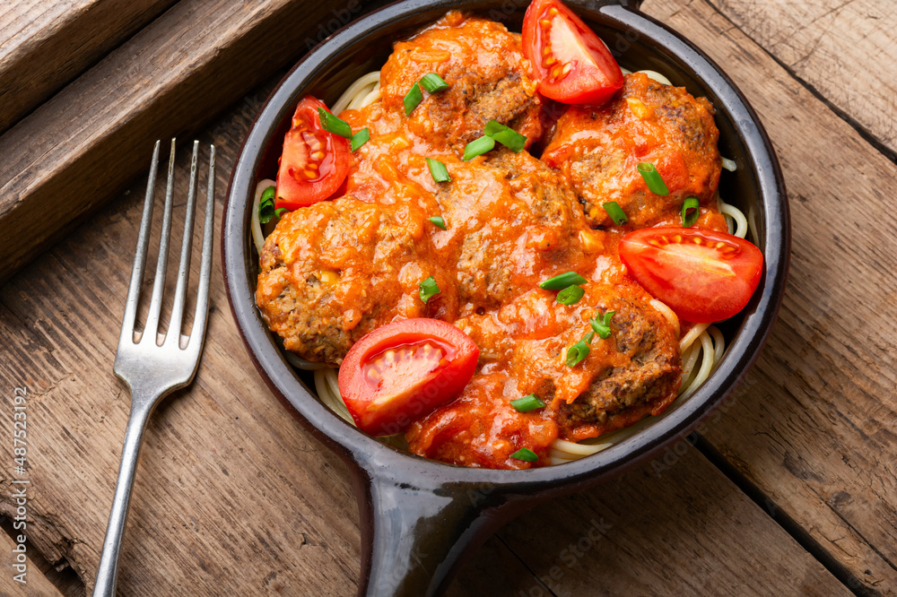 Vegan meatballs and pasta. Vegan meatballs and pasta.