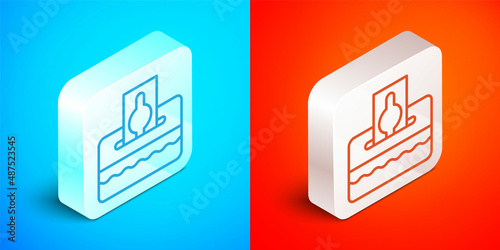 Isometric line Donate or pay your zakat as muslim obligatory icon isolated on blue and red background. Muslim charity or alms in ramadan kareem before eid al-fir. Silver square button. Vector