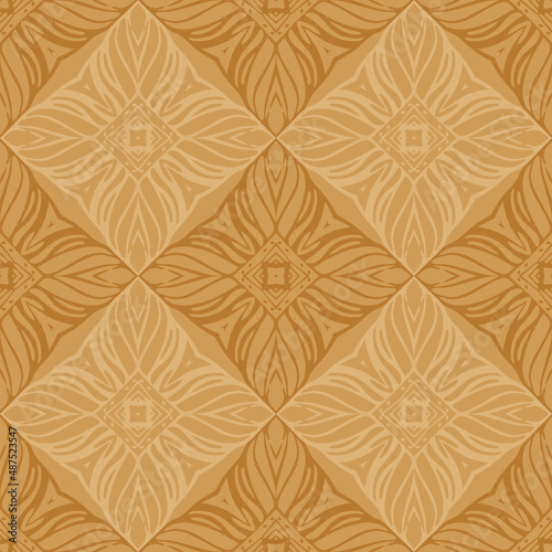 Seamless pattern with decor tile, mosaic oriental ornament. Vector illustration for designing posters, cards, prints, stickers, fabric, textile, gift paper, scrapbooking.