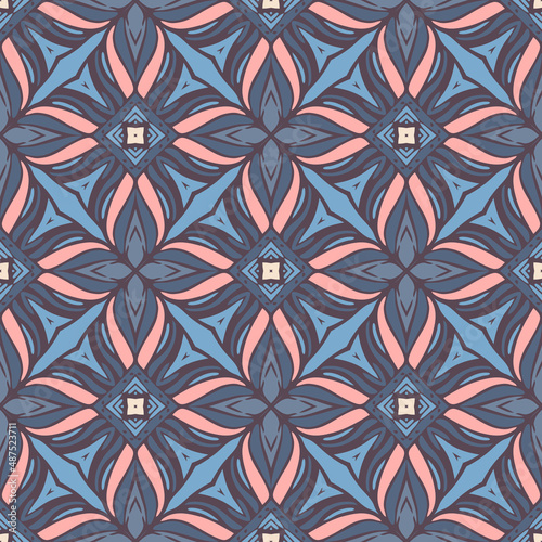 Seamless pattern for traditional arabic and indian pottery tiling, fabric, wall interior, cloth. Decor tile, texture print, mosaic oriental ornament.