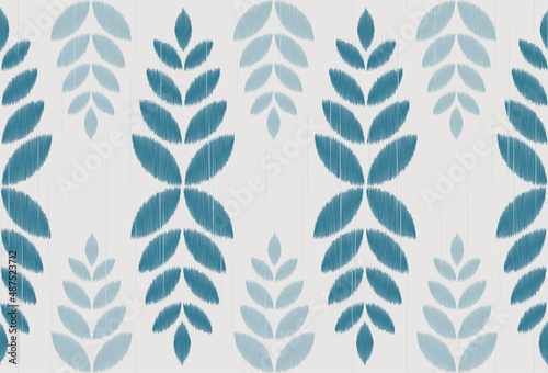 22021601 Blue leaf pattern seamless design,ikat pattern seamless design,Ethnic Aztec fabric carpet mandala ornament native boho African American chevron textile wallpaper decoration,CMYK for printing,