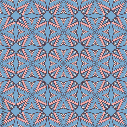 Seamless pattern for traditional arabic and indian pottery tiling, fabric, wall interior, cloth. Decor tile, texture print, mosaic oriental ornament.