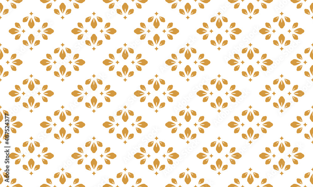 Flower geometric pattern. Seamless vector background. White and gold ornament. Ornament for fabric, wallpaper, packaging. Decorative print