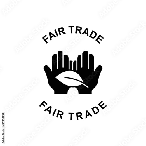 Fair trade label icon in black flat glyph, filled style isolated on white background