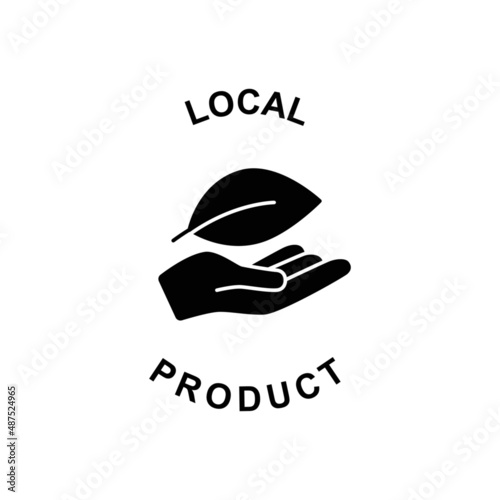 local product label icon in black flat glyph, filled style isolated on white background