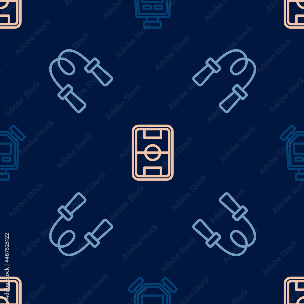 Set line Stopwatch, Jump rope and Football field on seamless pattern. Vector Set line Stopwatch, Jump rope and Football field on seamless pattern. Vector