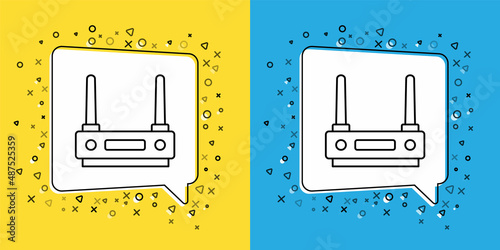 Set line Router and wi-fi signal icon isolated on yellow and blue background. Wireless ethernet modem router. Computer technology internet. Vector