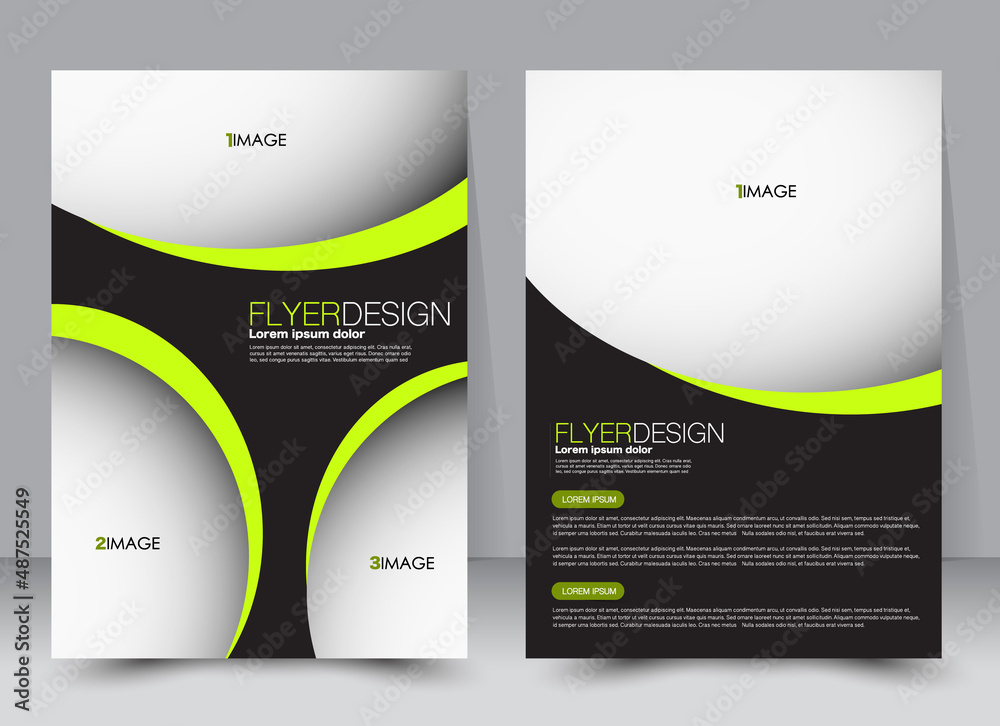 Flyer design template. Annual report cover.  Brochure background. For magazine front page, business, education, presentation. Vector illustration a4 size. Black and green color.