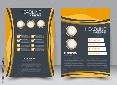 Flyer design template. Annual report cover.  Brochure background. For magazine front page, business, education, presentation. Vector illustration a4 size. Orange and grey color.