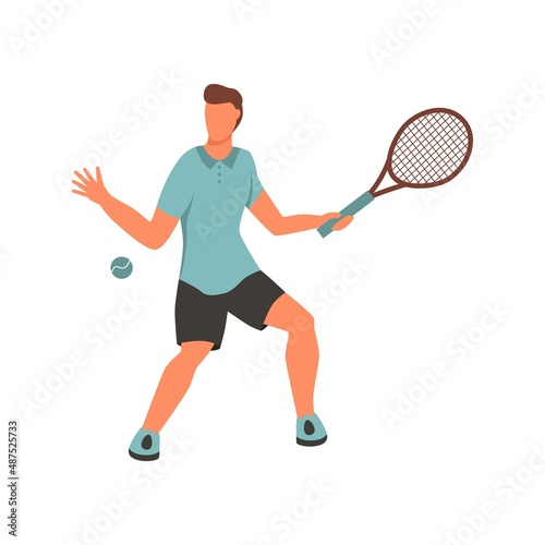 A young man playing tennis. A flat character. Vector illustration. © Natalia