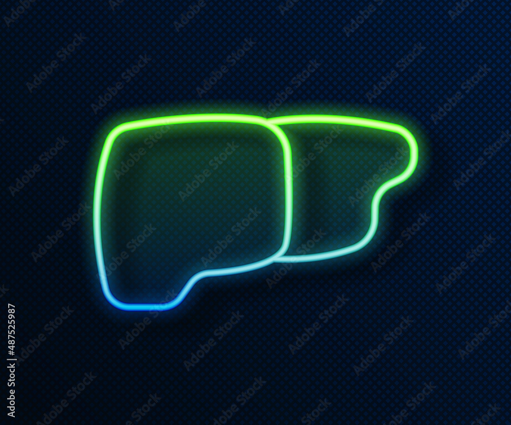 Glowing neon line Human organ liver icon isolated on blue background. Vector Glowing neon line Human organ liver icon isolated on blue background. Vector