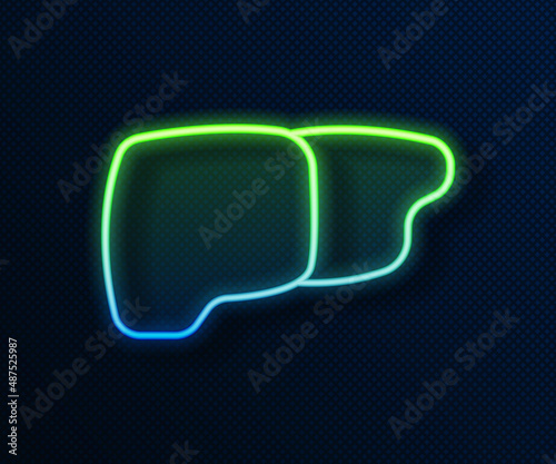 Glowing neon line Human organ liver icon isolated on blue background. Vector