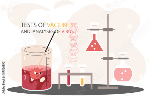 Scientific researchers analyses and tests of vaccines, immunization prevention and protection against viruses. Antivirus vaccine complete development. Pharmaceutical investigation in laboratory
