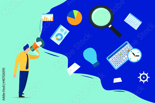business man voicing voice with speaker about business idea vector illustration