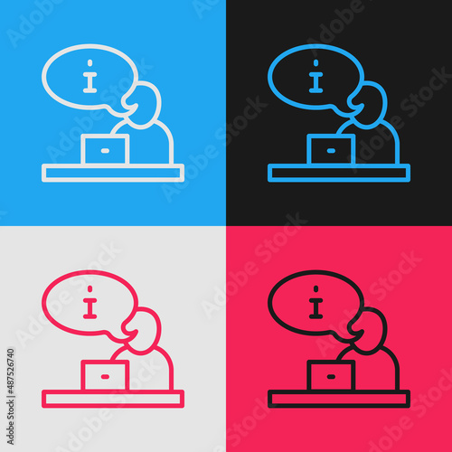 Pop art line Television report icon isolated on color background. TV news. Vector