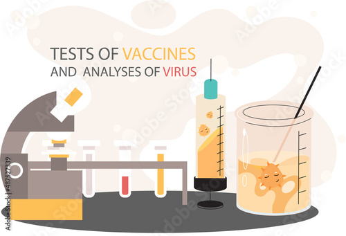 Scientific researchers analyses and tests of vaccines, immunization prevention and protection against viruses. Antivirus vaccine complete development. Pharmaceutical investigation in laboratory