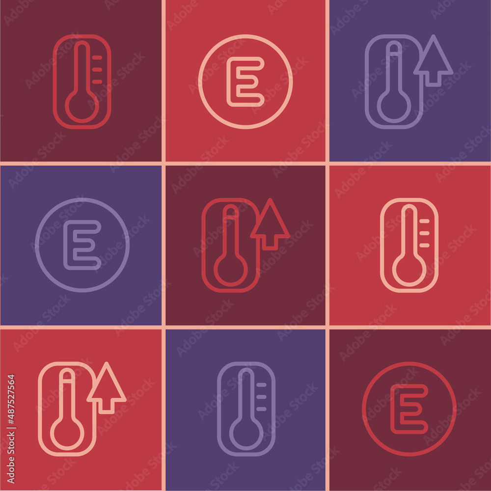 Set line Thermometer, and Compass west icon. Vector Set line Thermometer, and Compass west icon. Vector