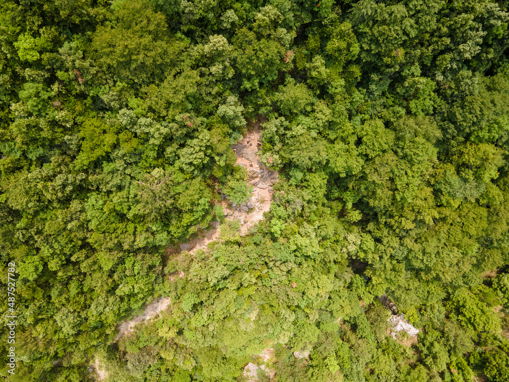 Aerial drone panoramic view of deep gorge and rocky ridge leading to legendary Mountain Olympus