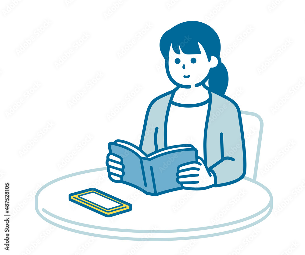 A woman reading with her smartphone on the table A woman reading with her smartphone on the table