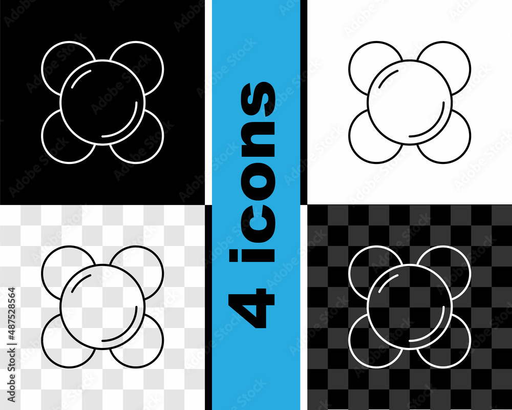 Set line Molecule icon isolated on black and white, transparent ...