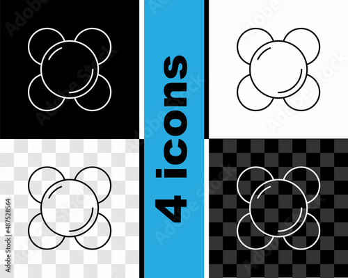 Set line Molecule icon isolated on black and white, transparent background. Structure of molecules in chemistry, science teachers innovative educational poster. Vector