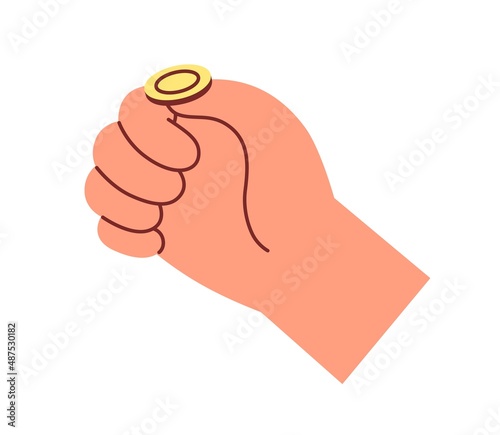 Toss-up with gold coin. Hand flipping, throwing money, holding change on thum...