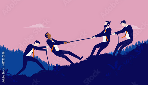 Fierce business competition - Businesspeople in rivalry playing tug of war and pulling rope. Competition concept, vector illustration photo